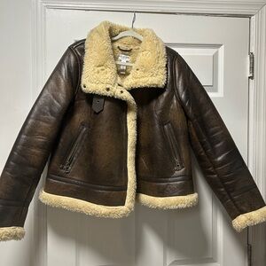 Shearling Lined Brown Leather Jacket